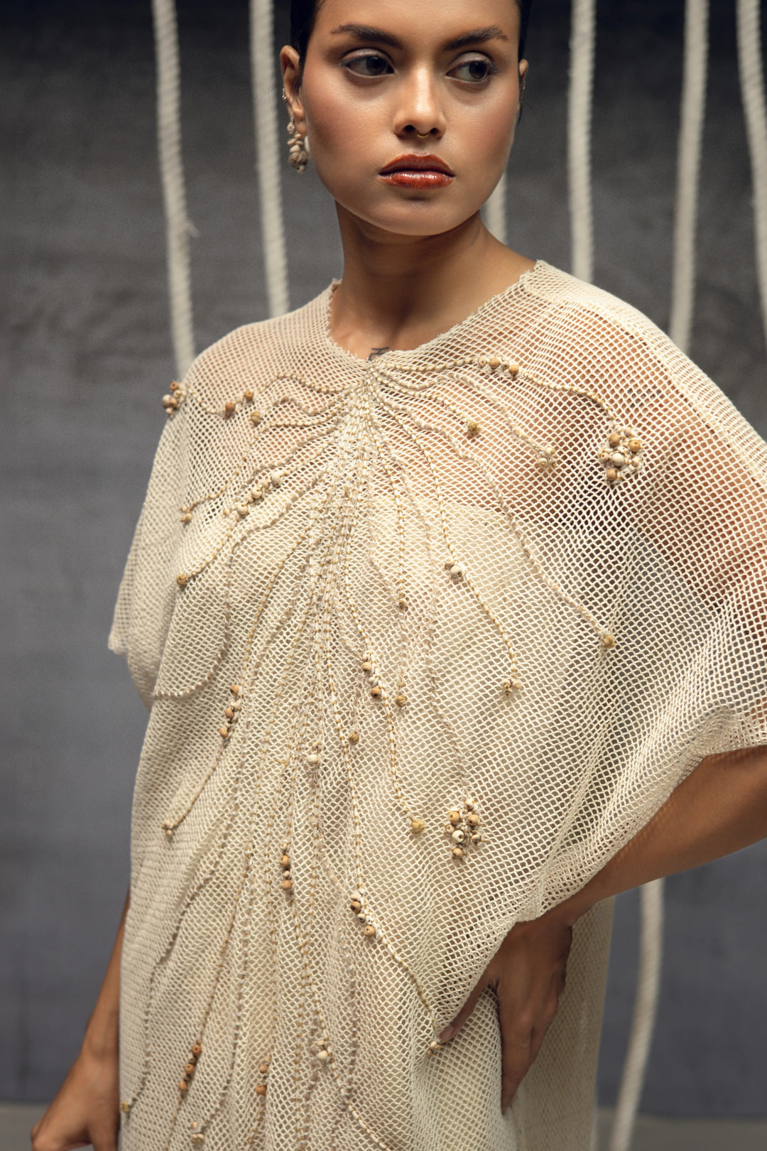 Open Mesh  embroidered kaftaan