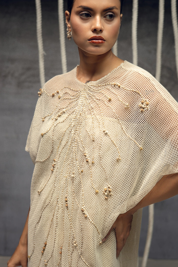Open Mesh  embroidered kaftaan