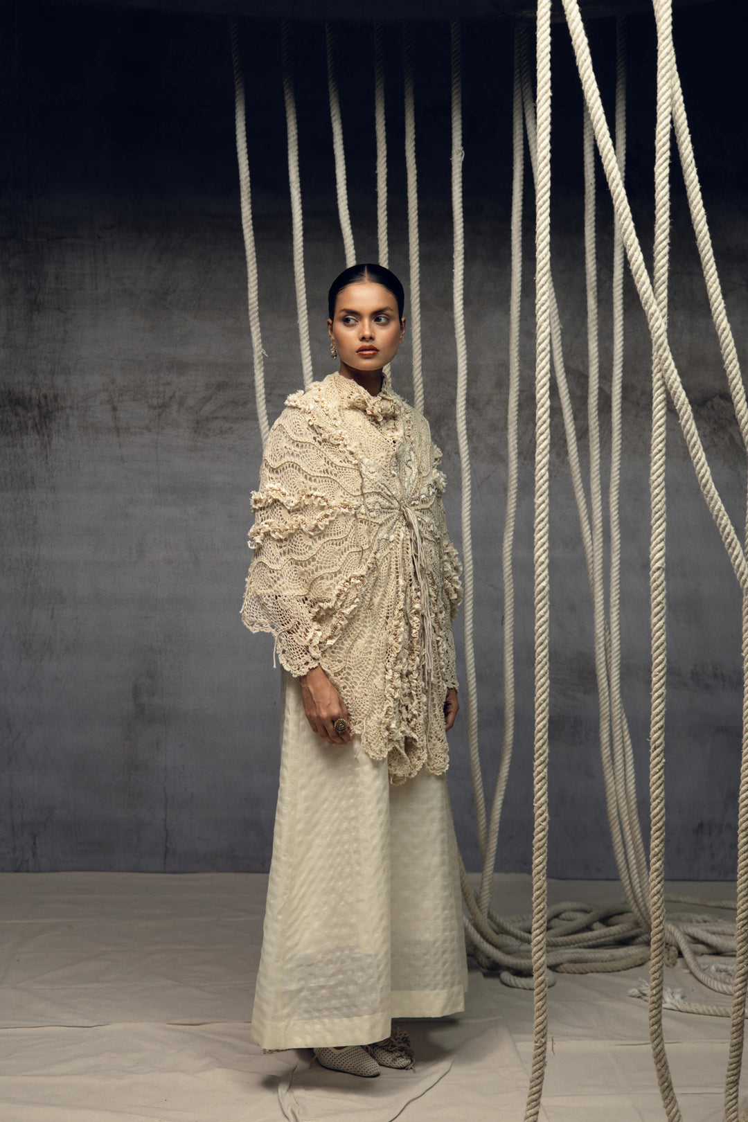 Ivory Crochet Lace Embroidered Cape