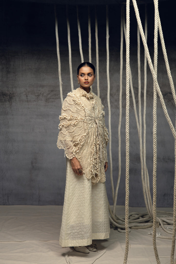 Ivory Crochet Lace Embroidered Cape