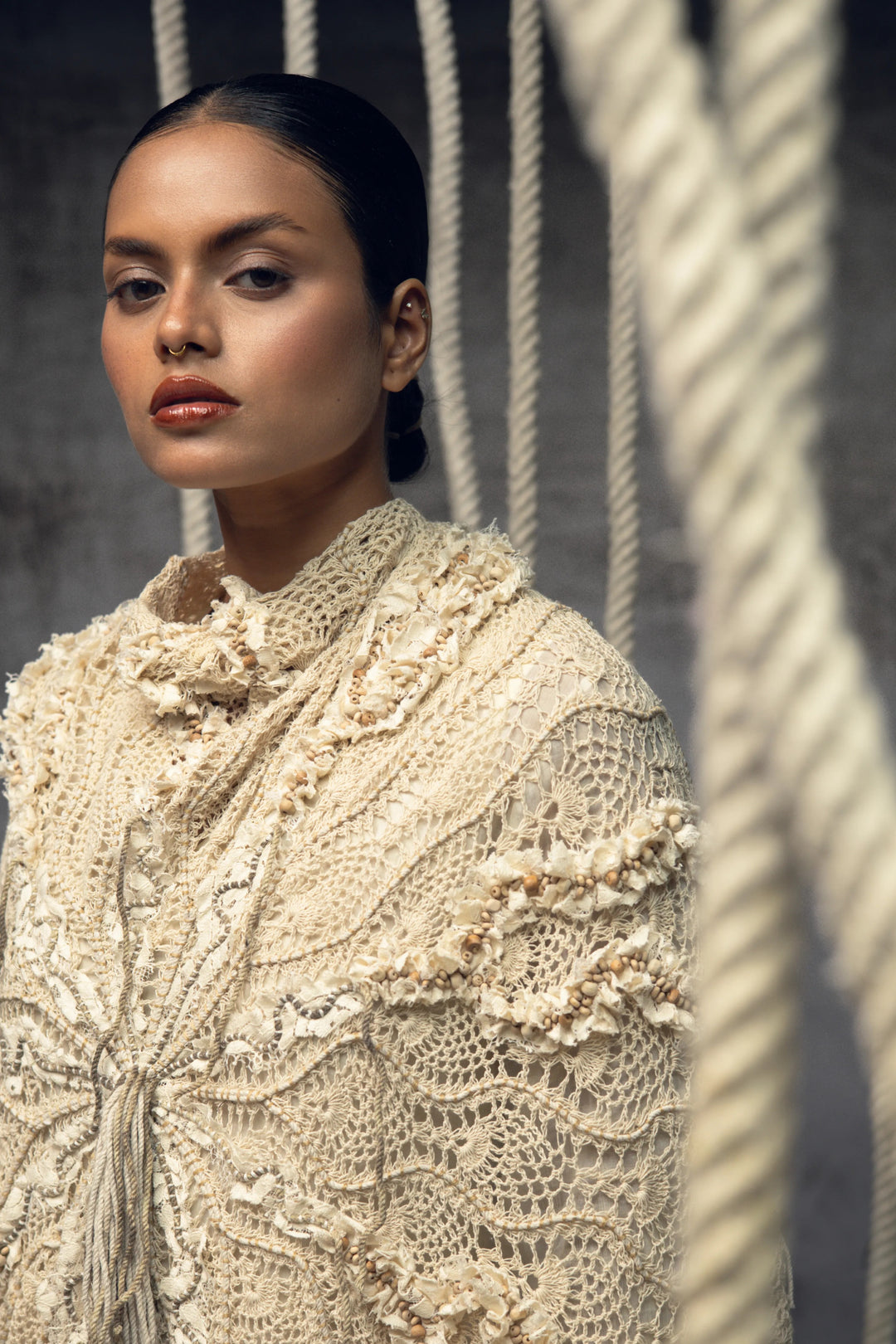 Ivory Crochet Lace Embroidered Cape