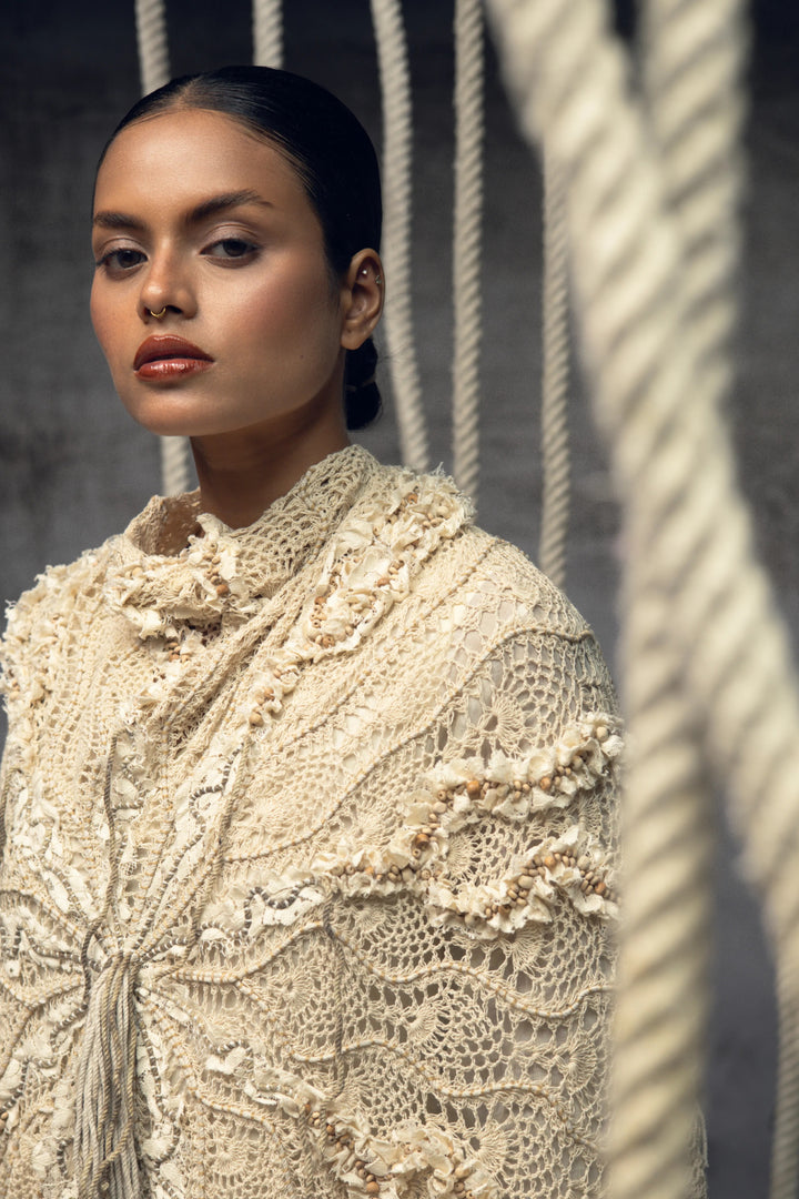 Ivory Crochet Lace Embroidered Cape