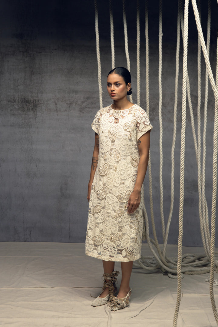 Ivory paisley Lace Embroidered Midi