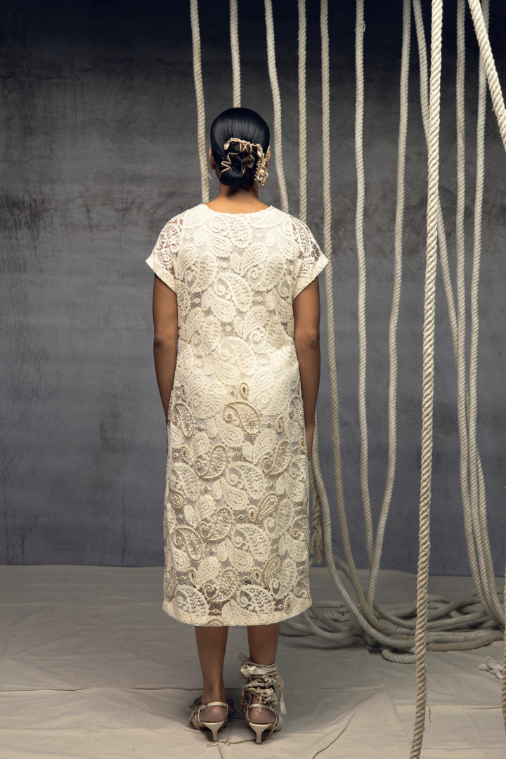 Ivory paisley Lace Embroidered Midi