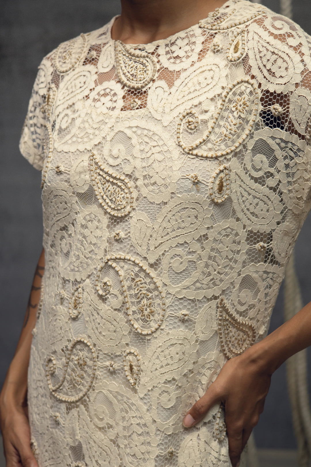 Ivory paisley Lace Embroidered Midi