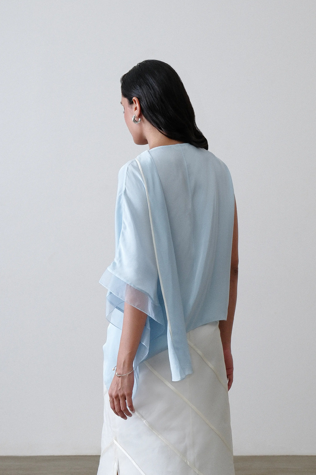 Powder Blue Satin Draped Scarf Top