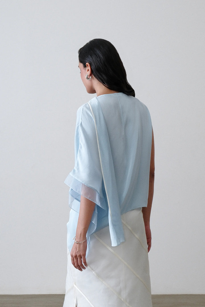Powder Blue Satin Draped Scarf Top