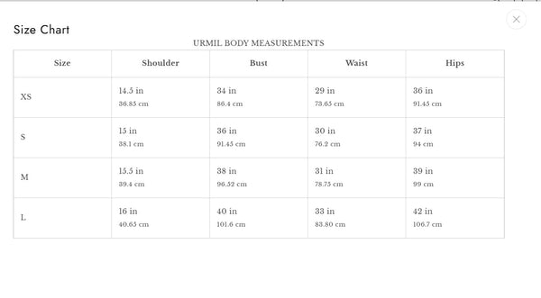 Size Chart (cm)